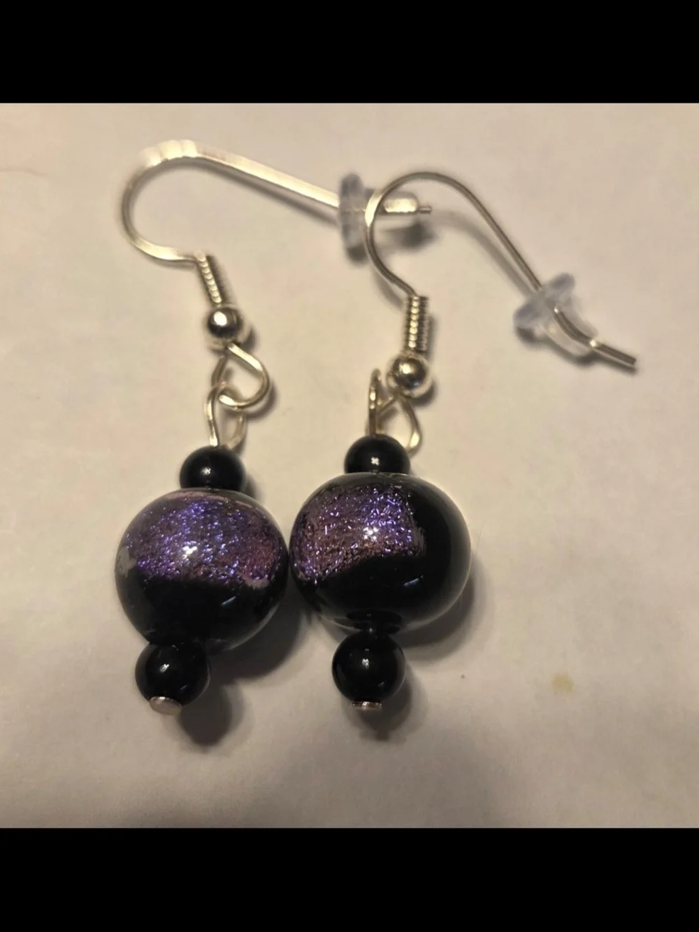 Dichroic Purple And Black Glass Earrings--handmade